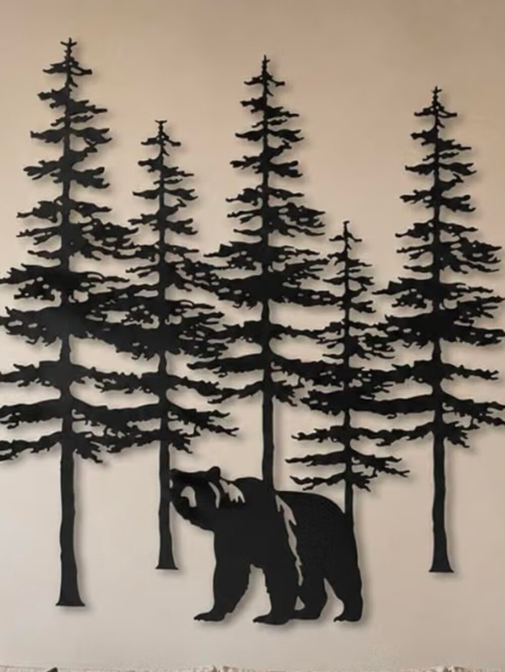 Trees and Bear Metal Wall Decor, Large Rustic Pine (12")Wall Hanging .